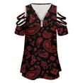 thumbnail image 4 of RED PAISLEY Velvet Edition Womens Summer V Neck Zipper Top Short Sleeve T Shirt Off Shoulder Top Casual Classy Loose Shirts, 4 of 7