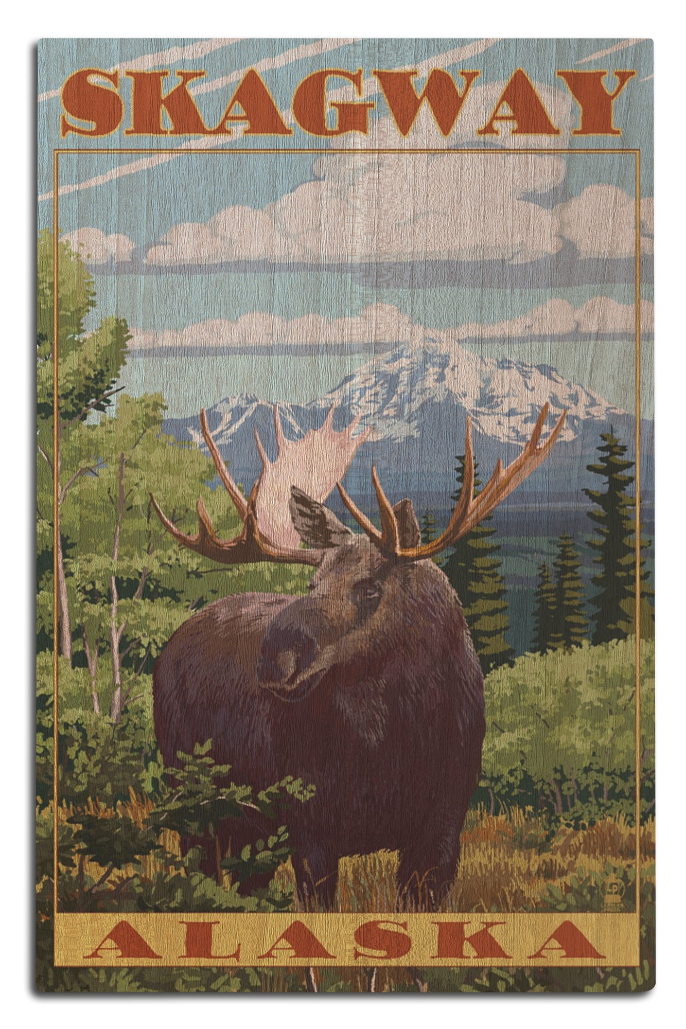 Skagway, Alaska, Moose Scene Birch Wood Wall Sign (12x18 Rustic Home