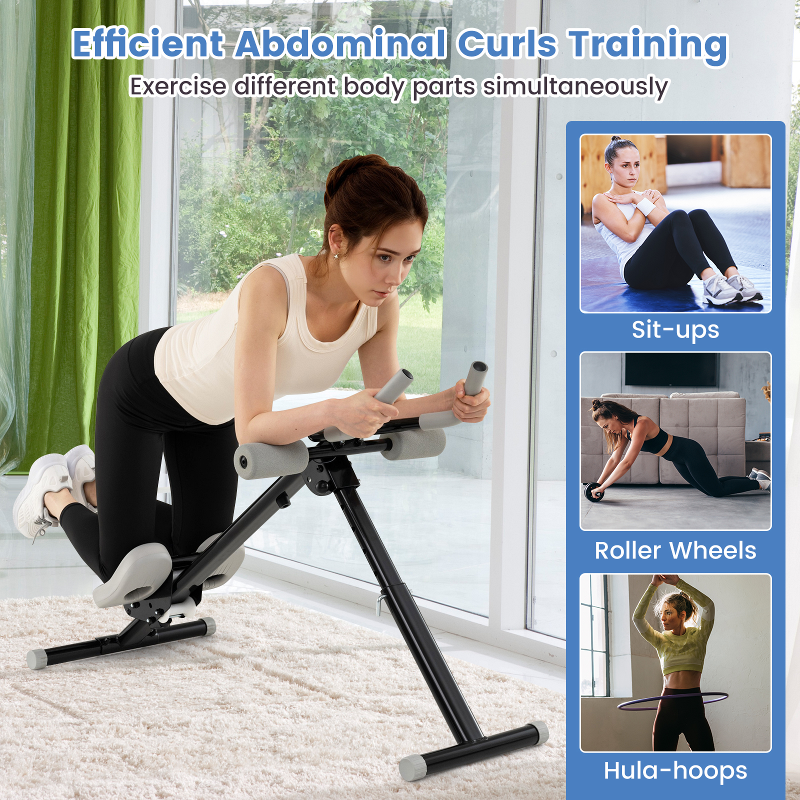 Topbuy Ab Workout Equipment Foldable Abdominal Trainer w/Arm & Knee Pads Black