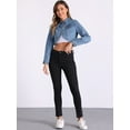 thumbnail image 4 of DARING DIVA Women's Collared Button Down Long Sleeve Crop Denim Jackets L Light Blue, 4 of 6