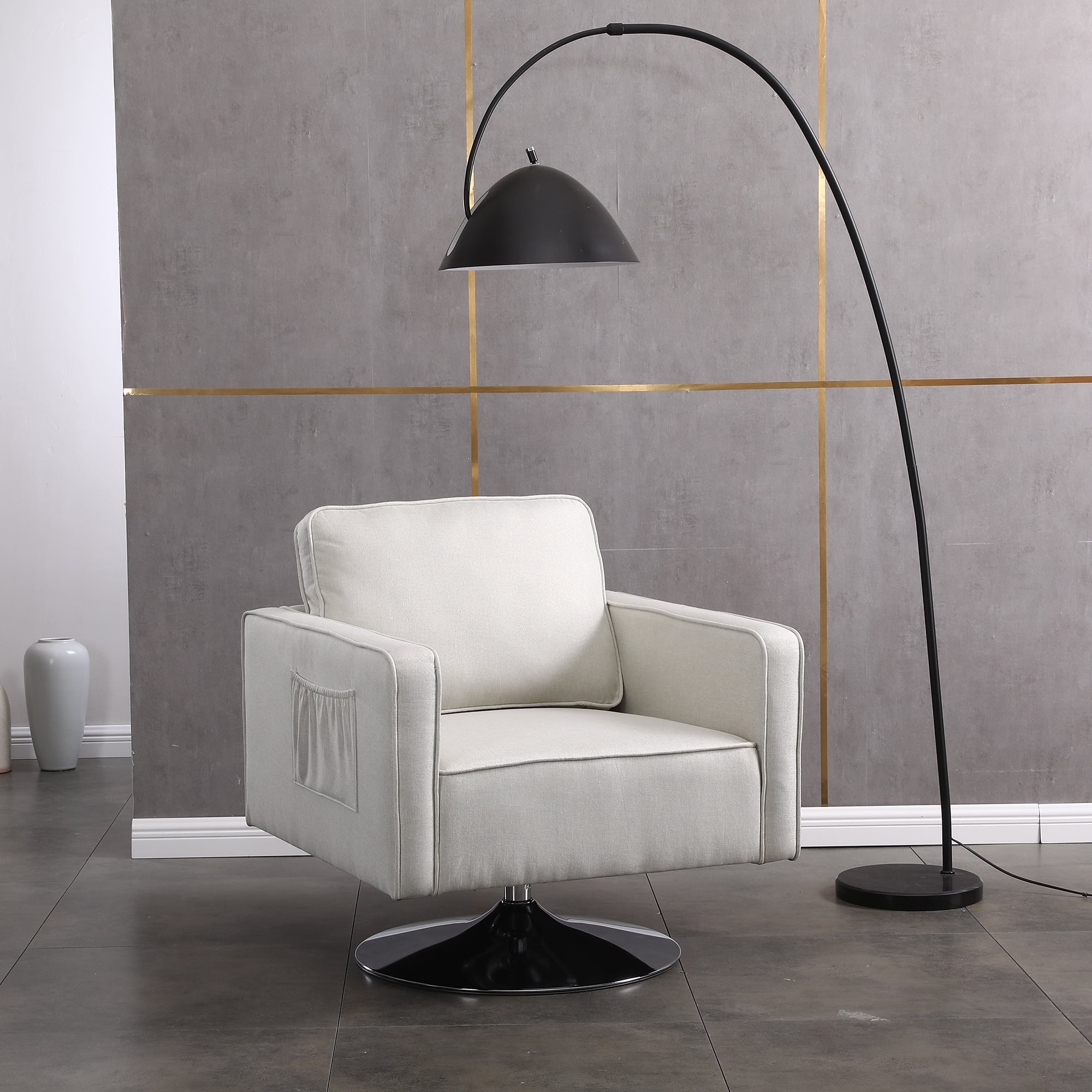Resenkos Modern Swivel Barrel Chair for Living Room, Upholstered Accent Chair Armchair with Metal Base, Beige Resenkos Modern Swivel Barrel Chair for Living Room, Upholstered Accent Chair Armchair with Metal Base, Beige