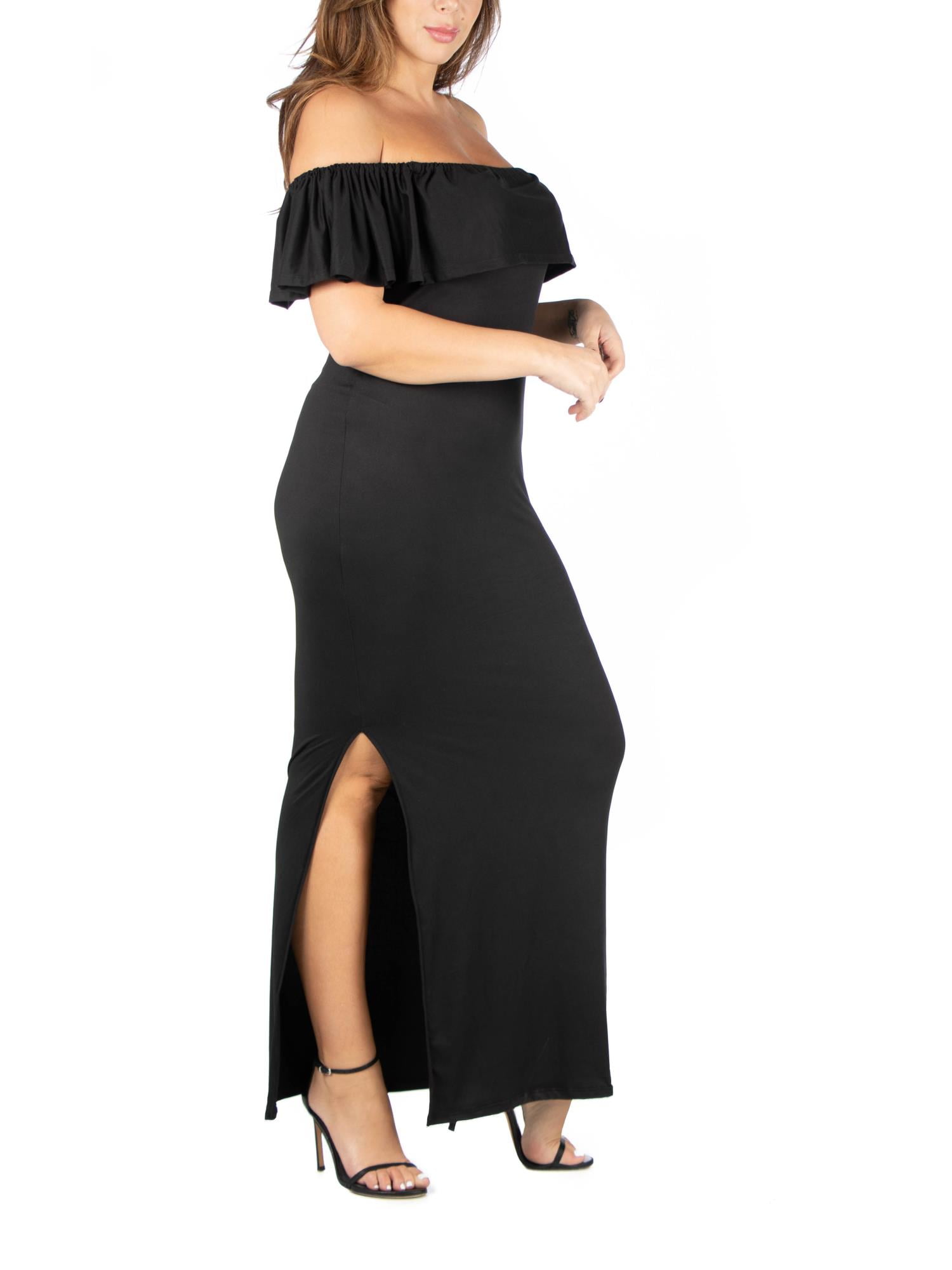 24/7 Comfort Apparel Women's Plus Size Ruffle Off The Shoulder Maxi Dress