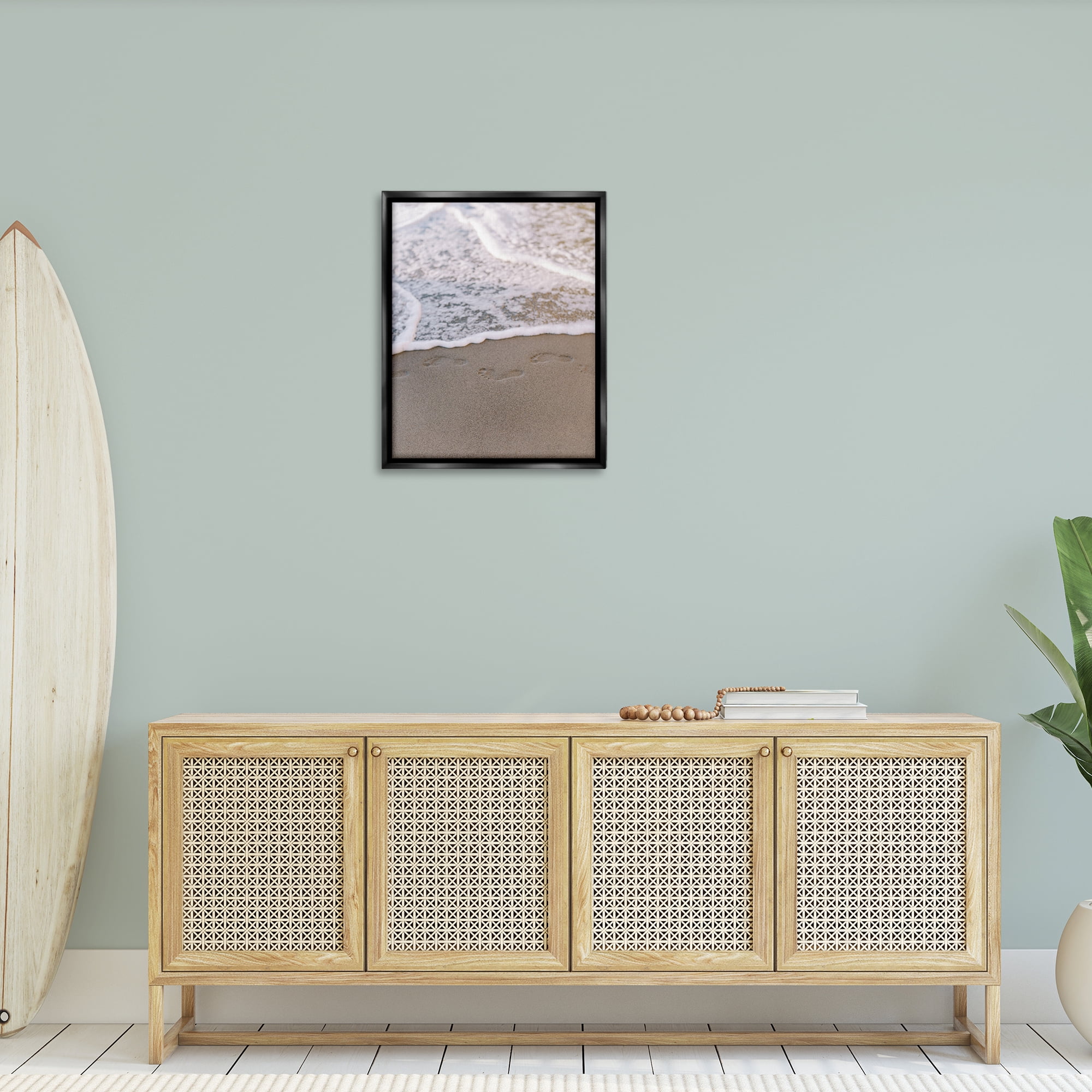 Stupell Industries Ocean's Edge Footprints Coastal Photography Black Floater Framed Canvas Art Print Wall Art, 25 x 31