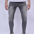 thumbnail image 5 of VSSSJ Men's Denim Pants Loose Fit Ripped Zipper Button Micro Elastic Waist Full Length Washed Jeans Casual Fashion Stretchy Street Punk Style Trousers Black02 S, 5 of 7