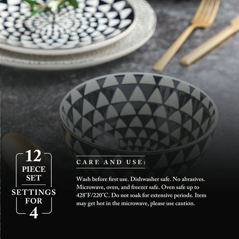 Thyme & Table Dinnerware Black & White Medallion Stoneware, 12  Piece Set (Medallion): Dinnerware Sets
