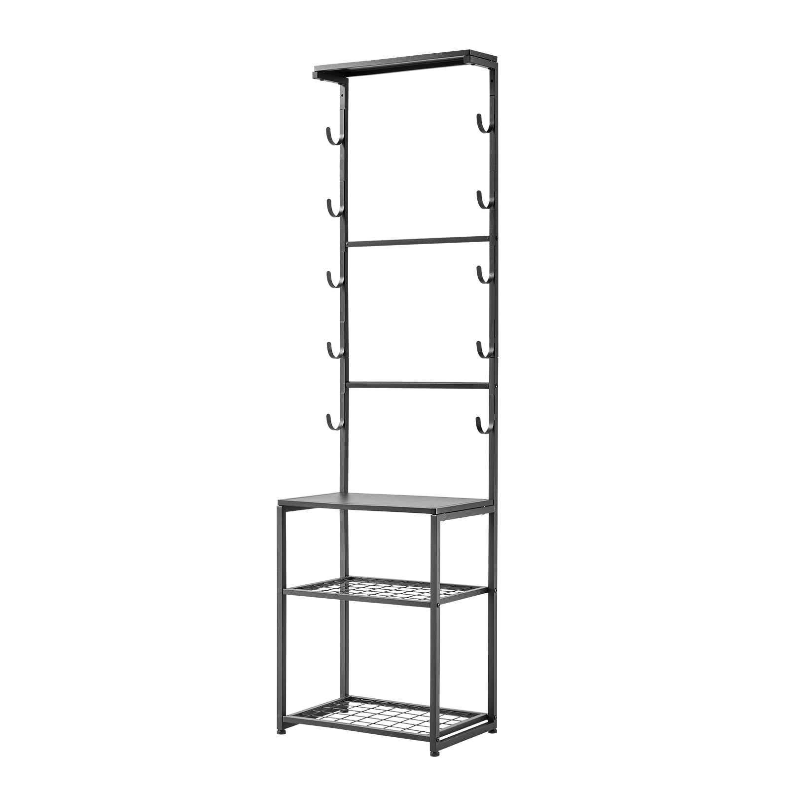 KFFKFF Floor-Standing Gun Rack with Storage Shelf, Indoor Rifle and Shotgun Stand for Wall Display, Holds Up to 5 Firearms, Durable Steel Construction for Home, Garage, and Hunting Gear Storage