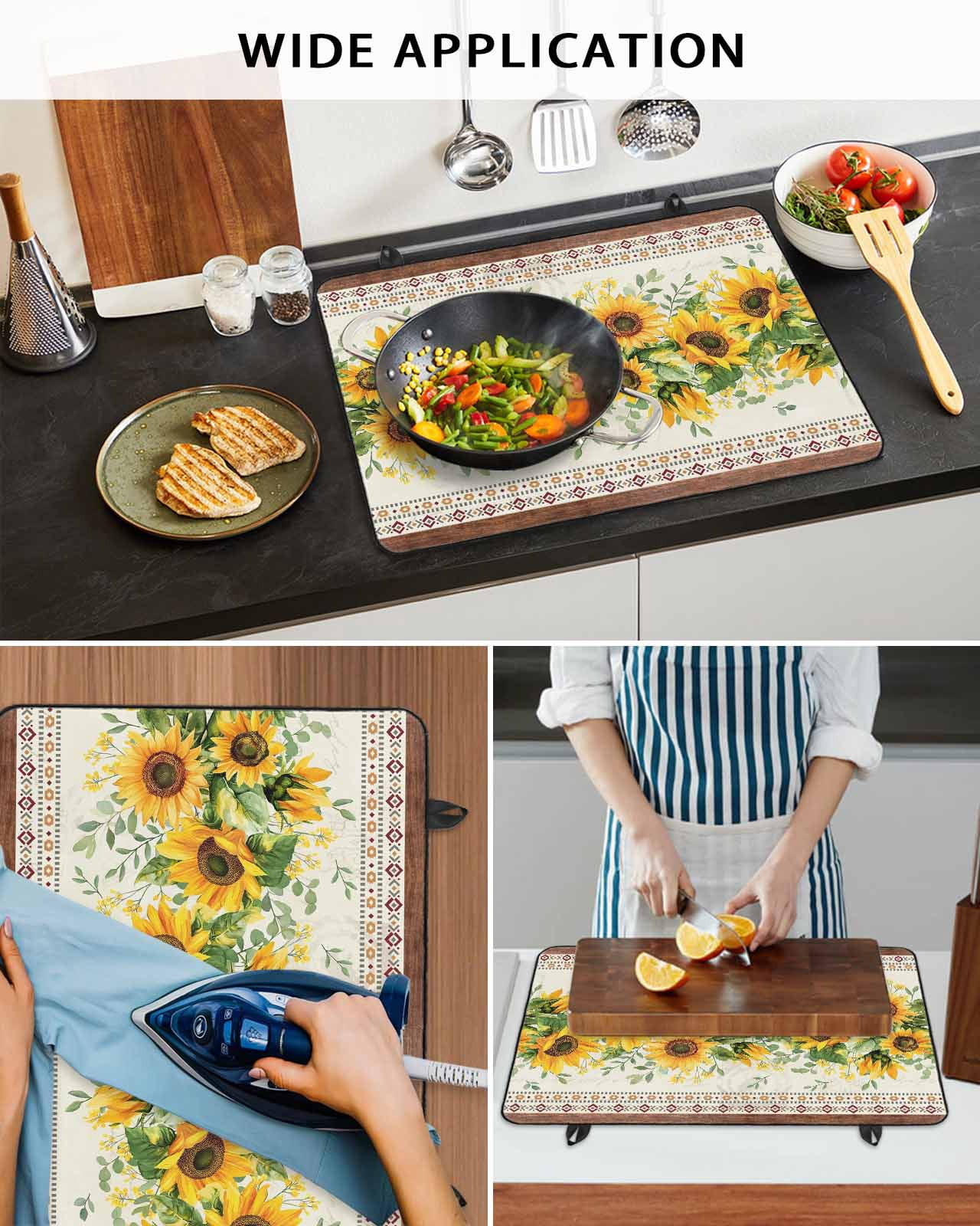 nqOlkjepod Large Induction Cooktop Protector Mat 24"x21", Sunflower Brown Stove Top Covers for Electric Stove, Retro Southwest Country Plant Leaf Floral Stove Burner Cover Mats Stove Cover
