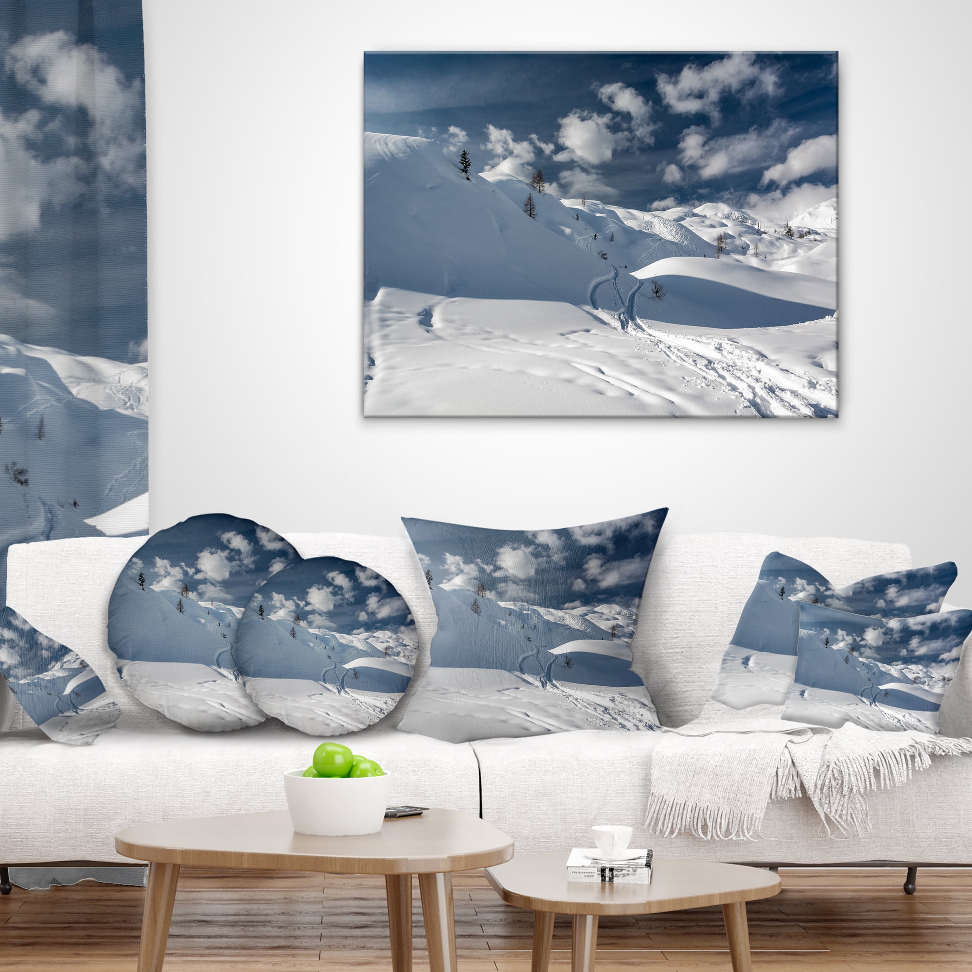 Designart Ski Tracks on a Slope - Landscape Photo Throw Pillow - 16x16
