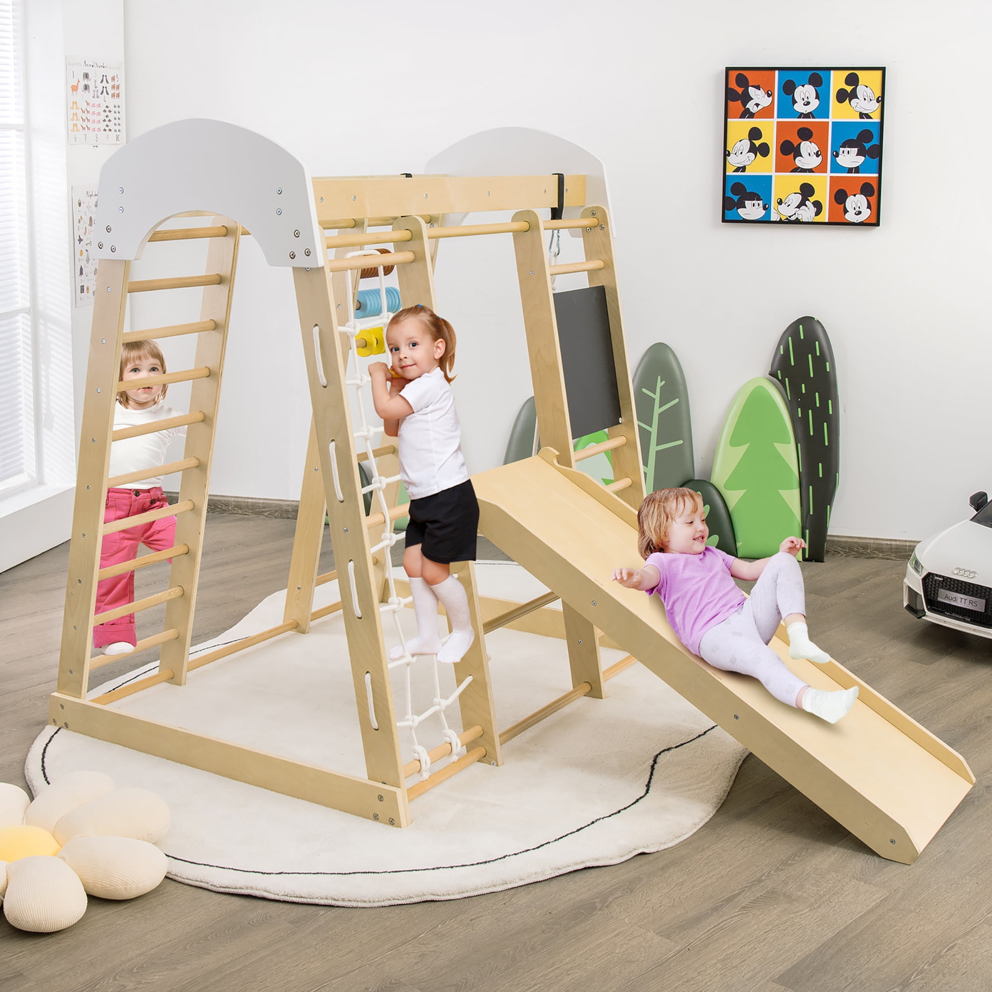 COSTWAY Indoor Playground Climbing Gym Kids Wooden 8 In 1 Climber Playset for Children