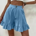 thumbnail image 4 of AXXD Shorts For Women Clearance Under $10,Solid Color Wide Leg Ruffle Loose High Waist Shorts Girl'S New Arrivals Sky Blue 18, 4 of 7
