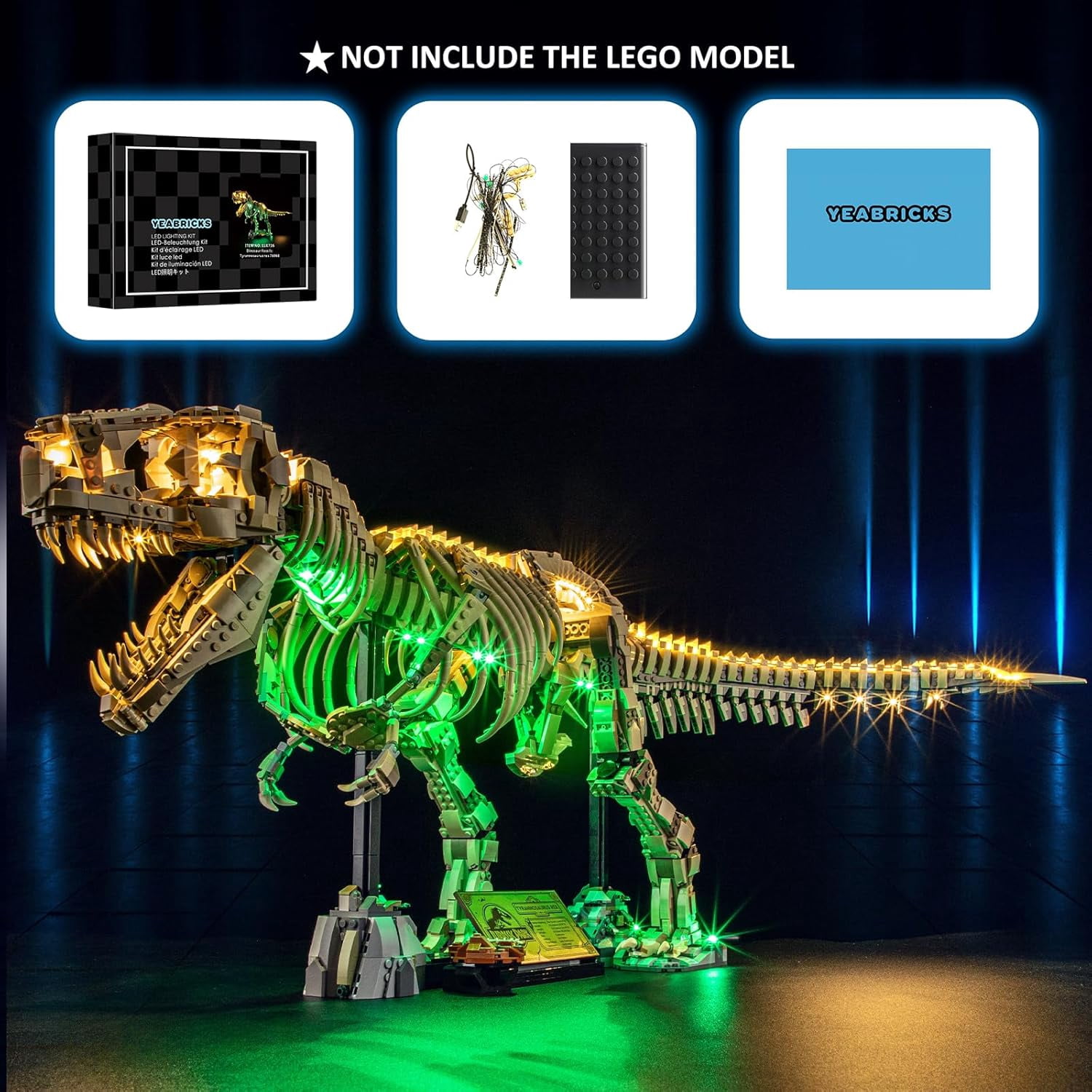 LED Light for 76968 Jurassic World Dinosaur Fossils: Tyrannosaurus rex Building Blocks Model (Building Set NOT Included)