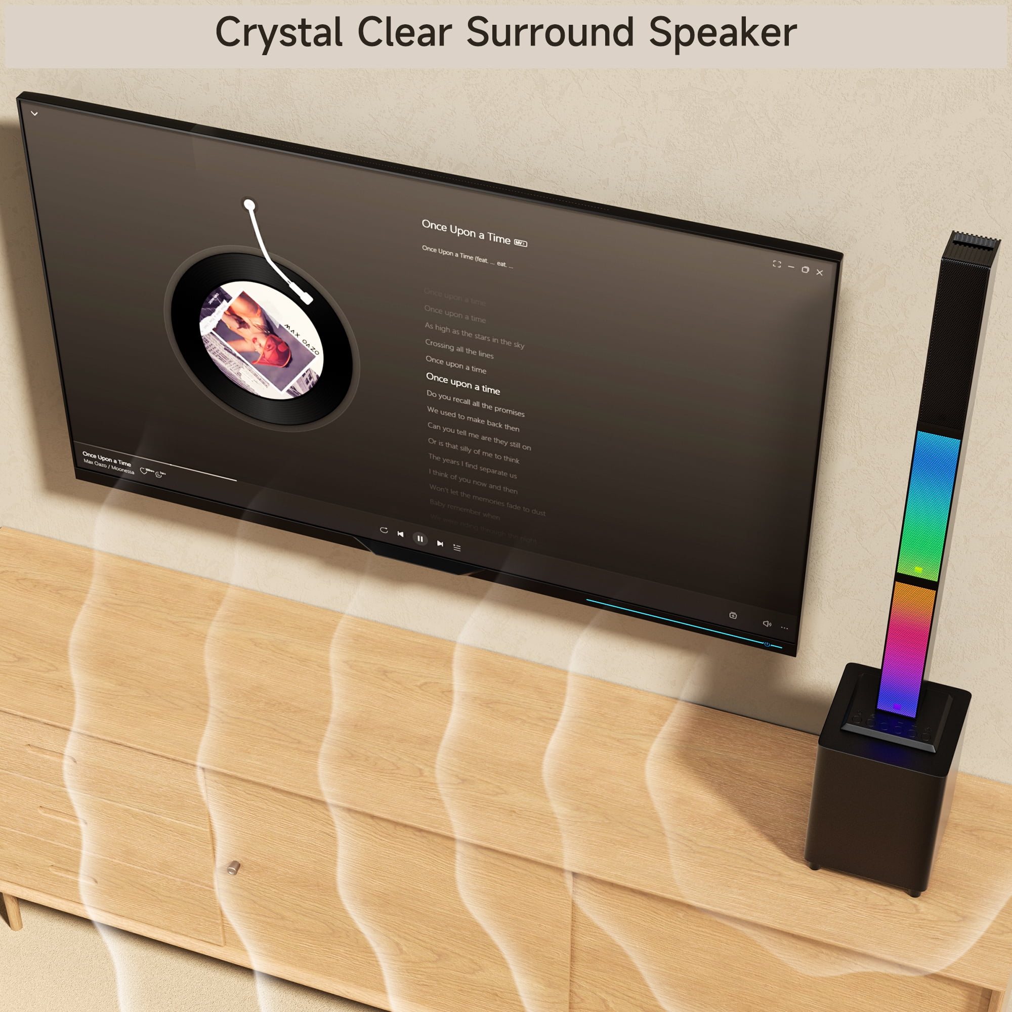 VIPQV Sound Bar with RGB Lights, Built-in Dual Subwoofer, Bluetooth 5.0 Soundbar for Home Theater, Support AUX/USB/Optical, Surround Speaker System for Karaoke