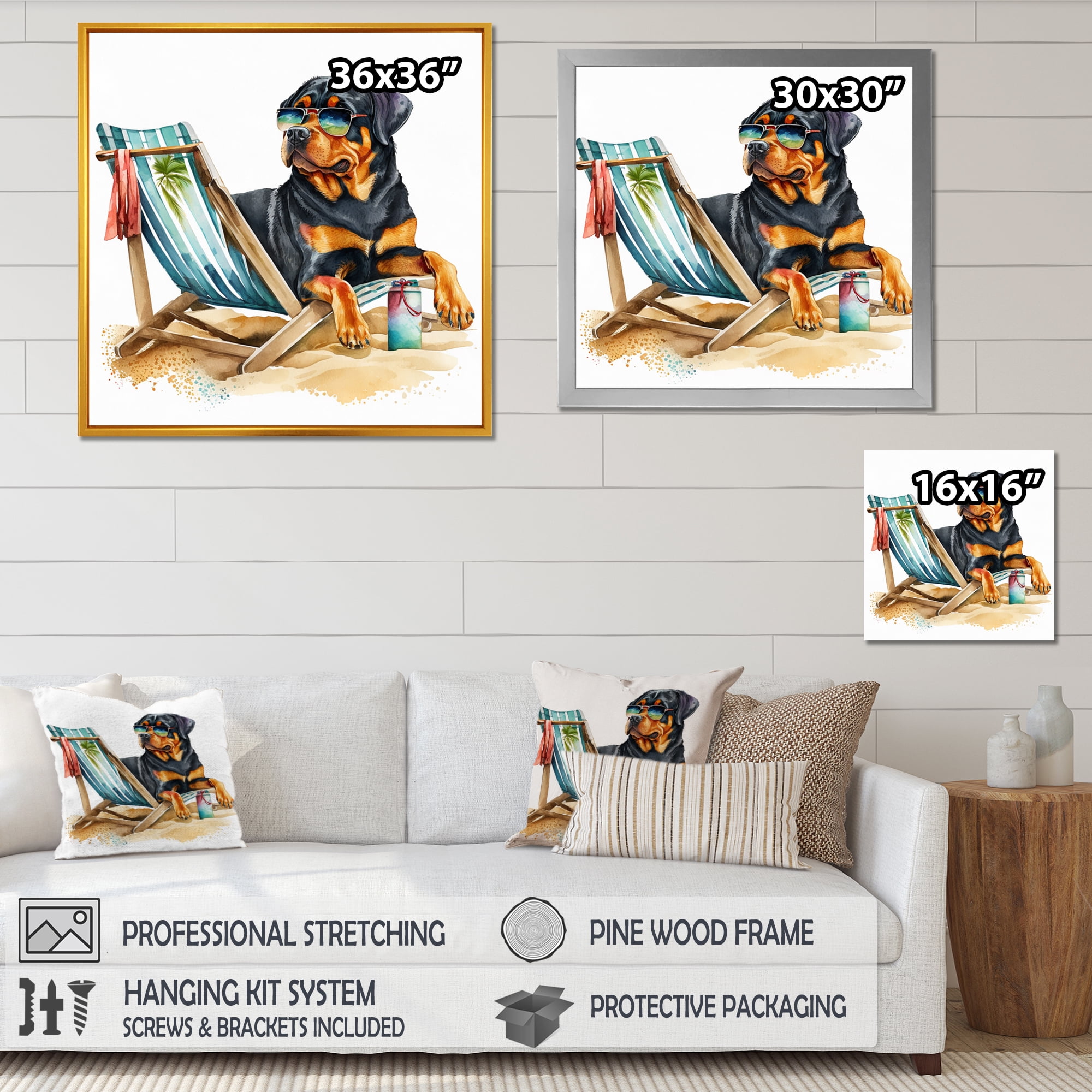 Designart Dog On Chair At The Beach V Canvas Wall Art