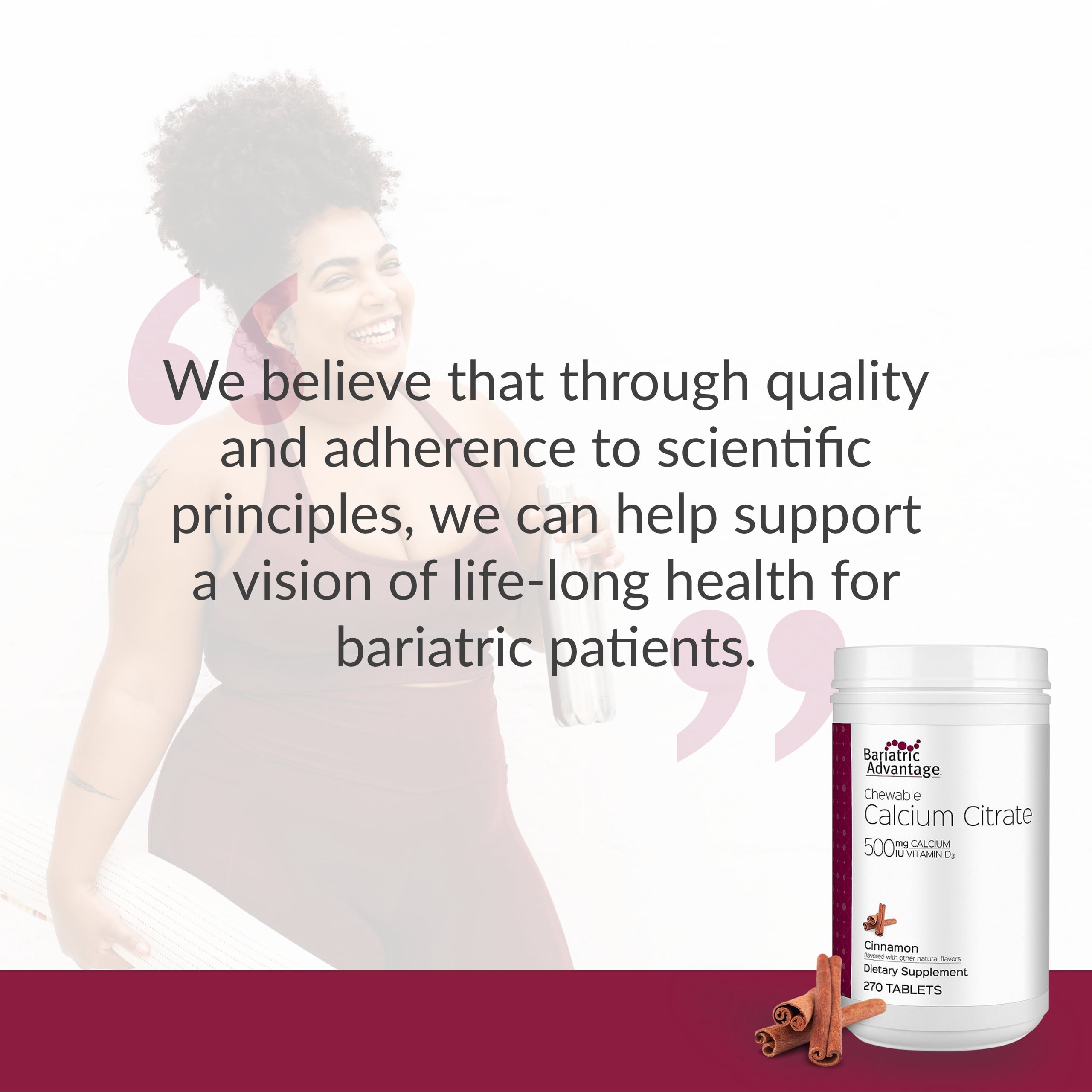 Bariatric Advantage Calcium Citrate Chewable 500 mg - For Bariatric Surgery Patients - High-Potency, Easy-Digest Tablets - Calcium Citrate - Bone Strength Supplements* - 270 Count - Cinnamon