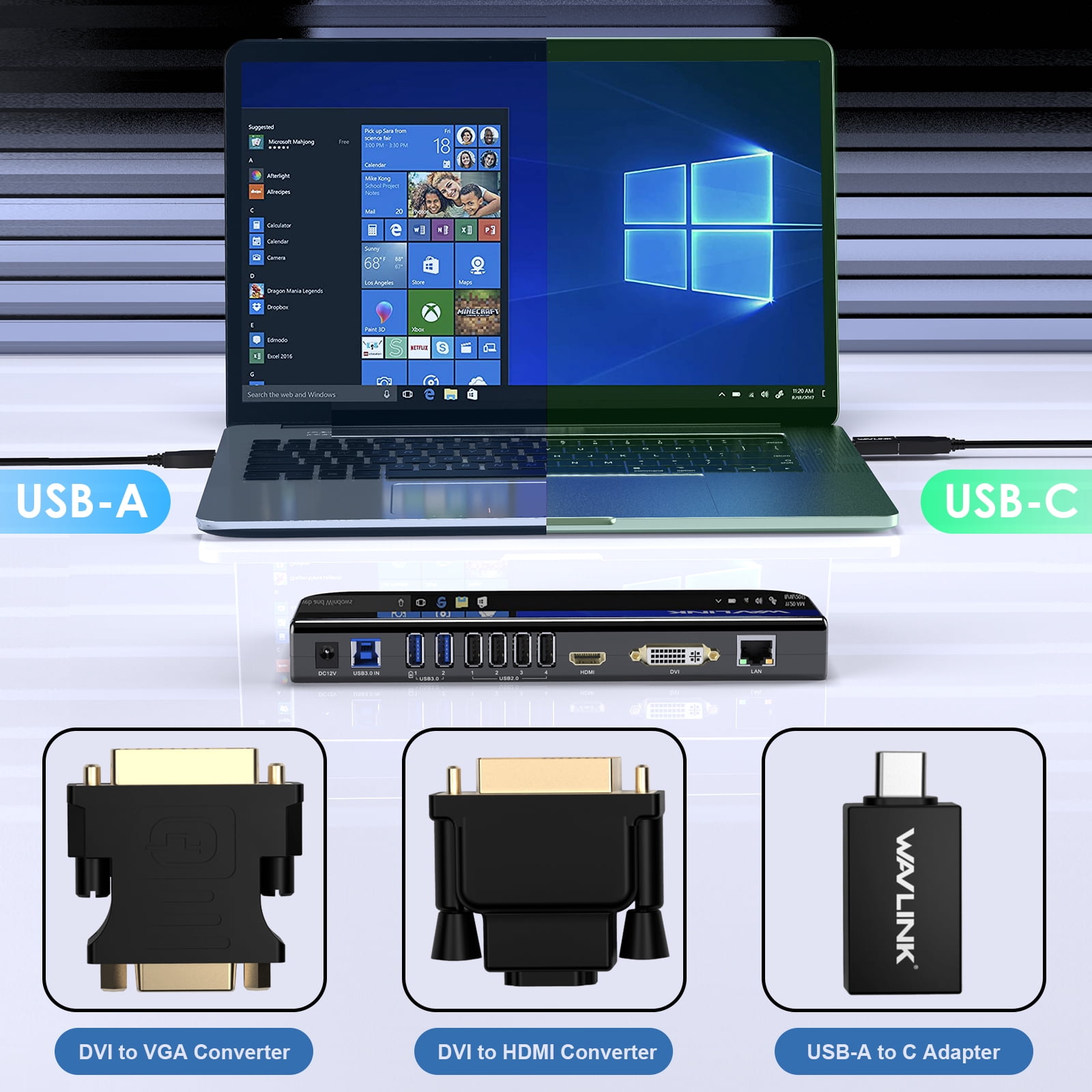 WAVLINK 13-in-1  USB 3.0 Universal Laptop Docking Station, USB-C Hub Dual Monitor for M1/M2 Mac, Windows