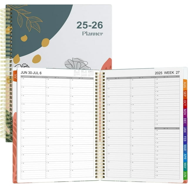 shiyou-2025-2026 Appointment Book Quarter-Hourly, Weekly & Monthly - from July 2025 - June 2026, 8.5"x11" Weekly Planner with Colorful Tabs, Hardover, Note Pages, Pockets, Bookmark, Spiral Binding