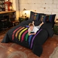 thumbnail image 4 of Manfei Rainbow American Flag Full Size Bedding Sets, Grunge Stripe Full Size Bed in a Bag, Multicolor, Black Reversible 7 Pieces, 4 of 6