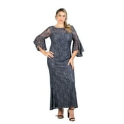 R & M Richards Bell Sleeve Lace Plus Size Dress, Charcoal,16W