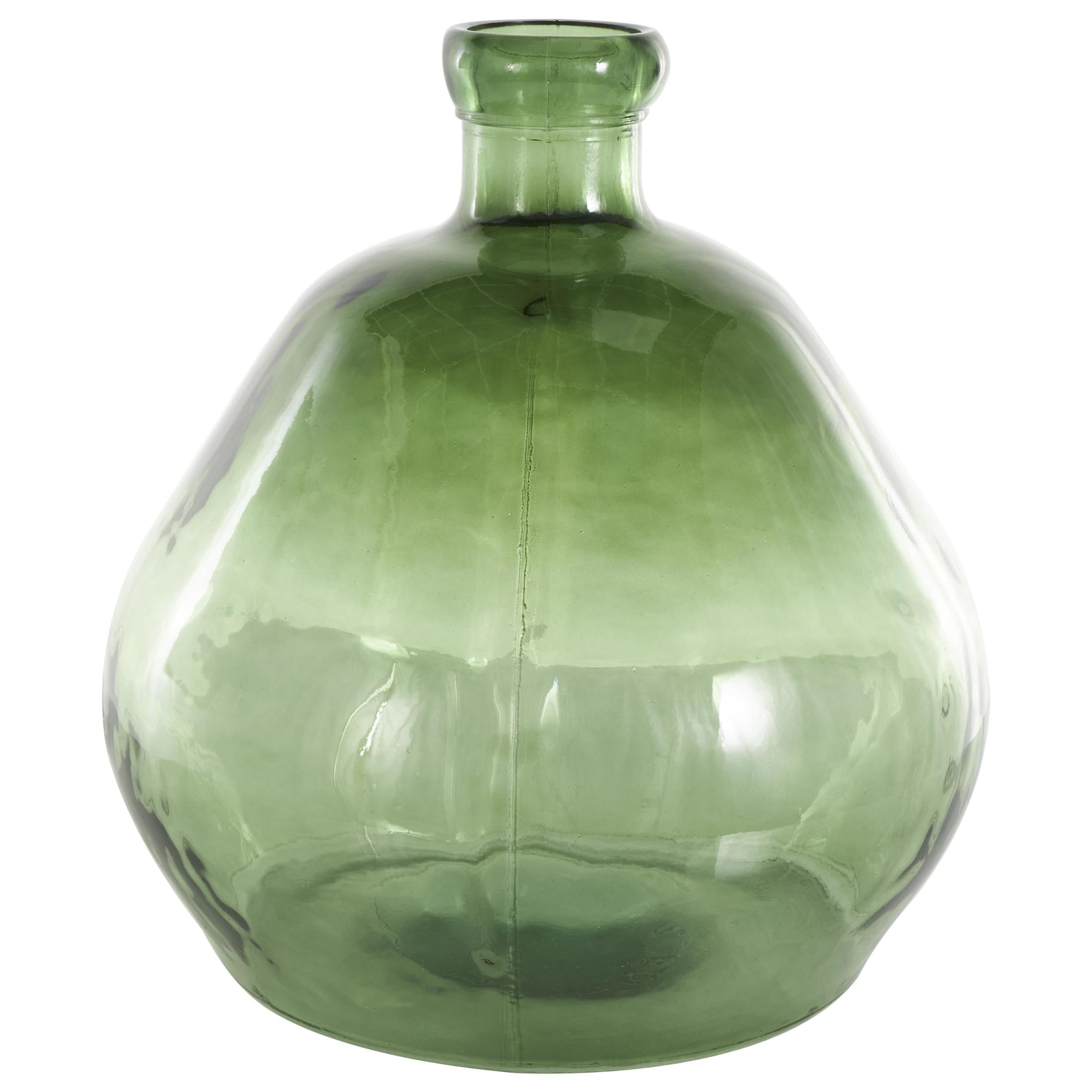DecMode 19" Handmade Wide Spanish Bottle Neck Ombre Green Recycled Glass Vase