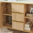 thumbnail image 6 of OKD Modern Fluted Buffet Cabinet with Faux Marble Top, 2 Doors & 3 Drawers Storage Sideboard for Kitchen, Dining Room & Living Room, Natural Oak, 6 of 7