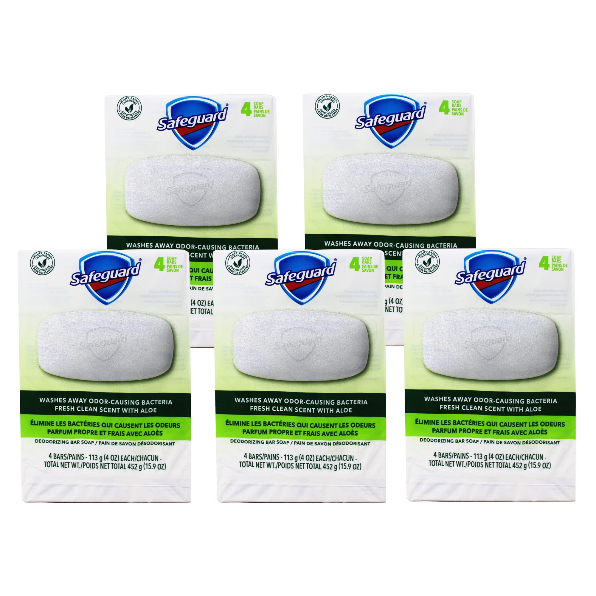 Safeguard Antibacterial Deodorant Soap White with Aloe 4 oz bars, 4ea (Pack of 5)