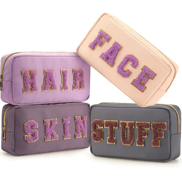 Bolsas de maquillaje Cunno Preppy Chenille Letter Nylon Púrpura x4