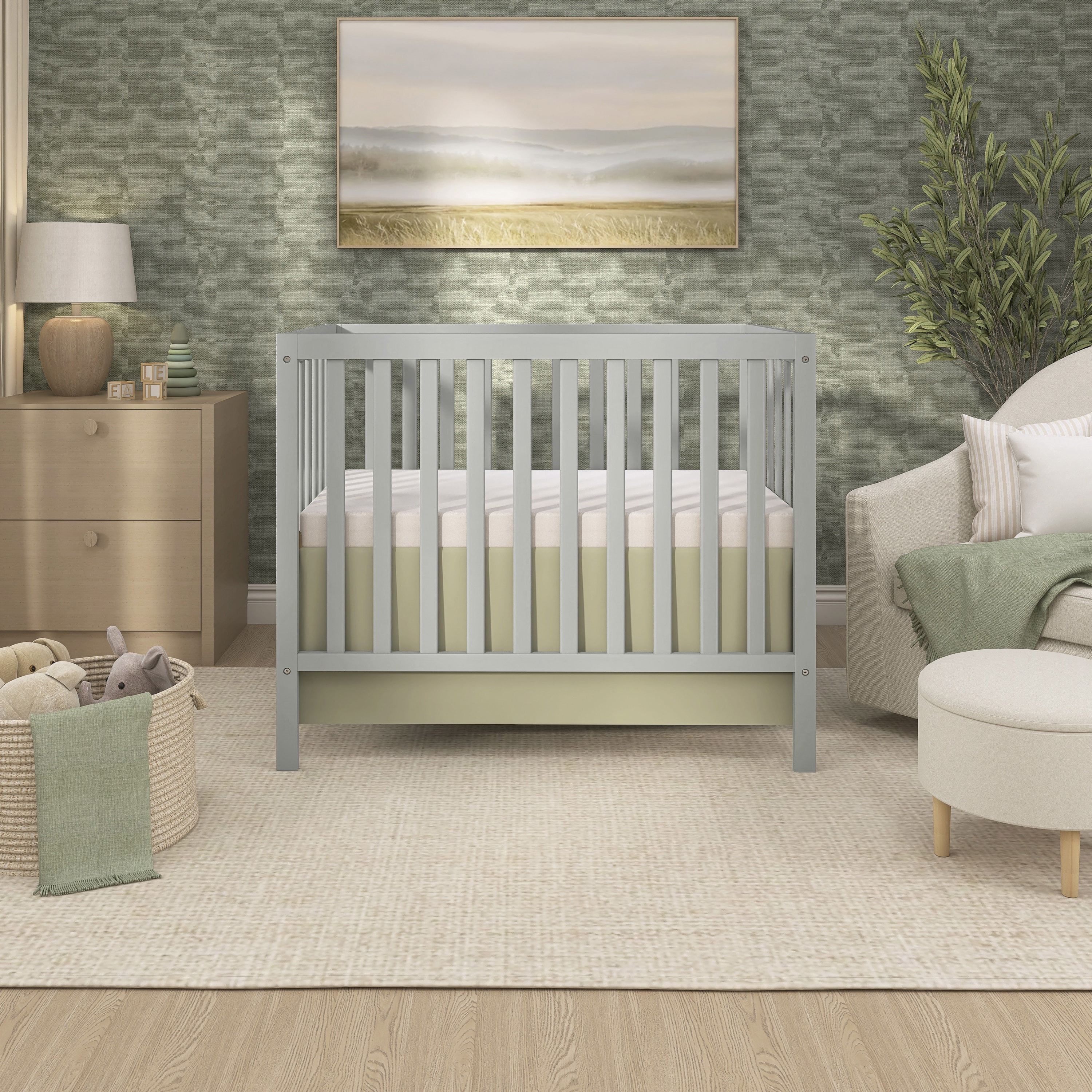 Dream On Me Edgewood 4-in-1 Convertible Mini Crib, Cool Grey