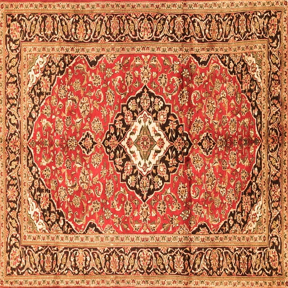 Ahgly Company Indoor Square Medallion Orange Traditional Area Rugs, 4' Square