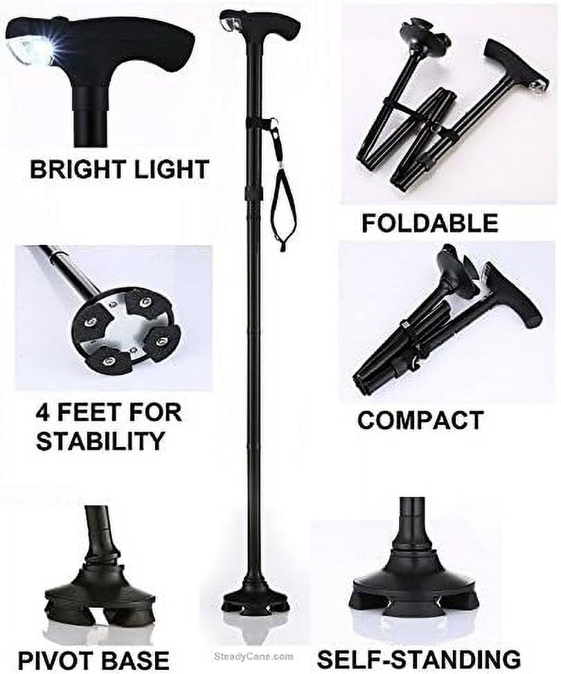 Shorter Cane | Adjustable from 27-32 inches | Self Standing | 4 Rubber Feet | LED Light | Hurry Before They are Gone | Great Walking Cane | As Seen On TV Cane | Foldable | Wrist Strap | Color is Black