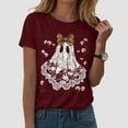 thumbnail image 2 of Fgnfyis T-Shirt Graphique d'Halloween à Manches Courtes pour Femme, Col Rond Décontracté, Tee pour Tenue de Fête d'Été avec Jeans, Hauts pour Femme, Bourgogne, TG, 2 of 5