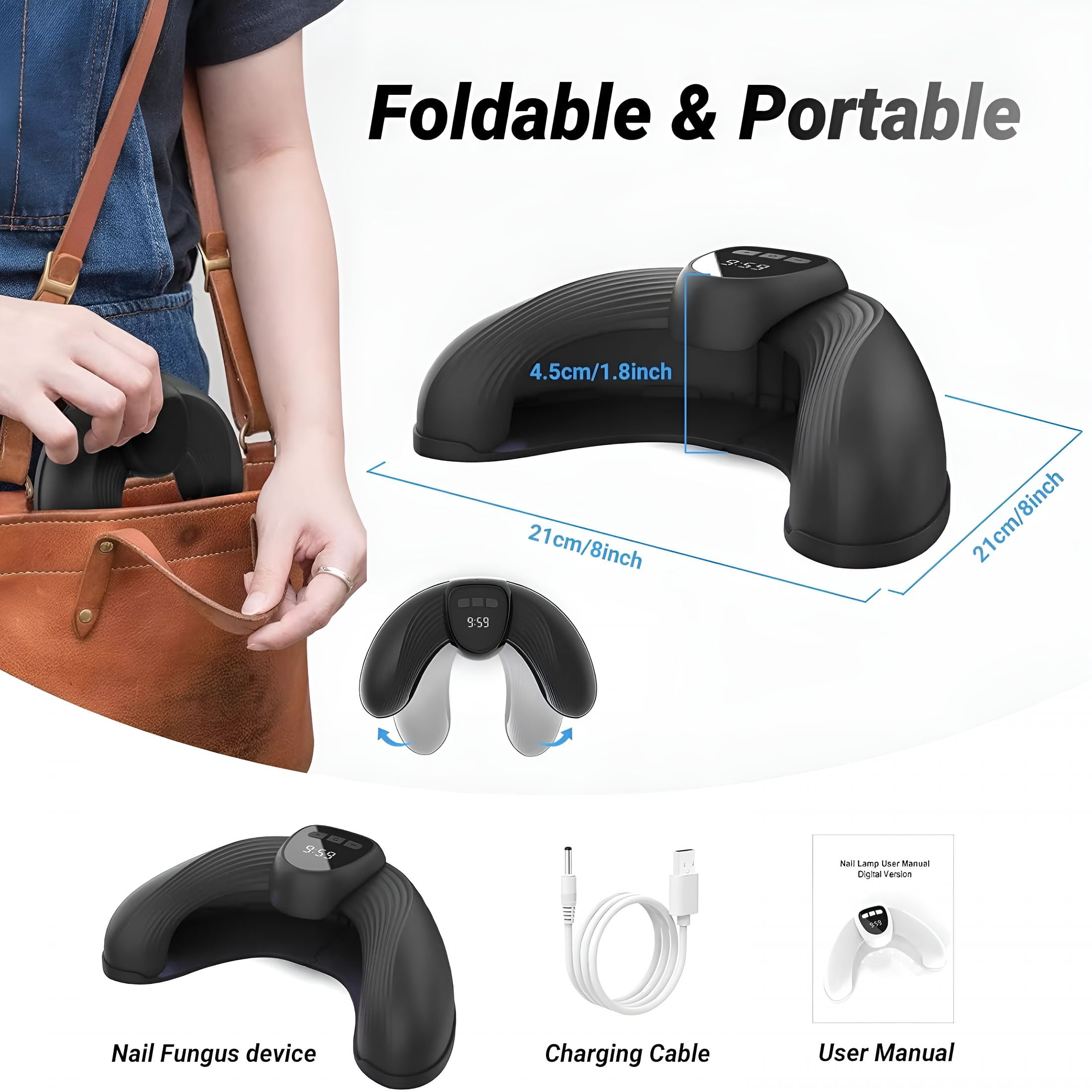 HIBIBUD Rechargeable Nail Lamp for Nail Fungus, Flash Cure Nail Lamp (18*470Nm)