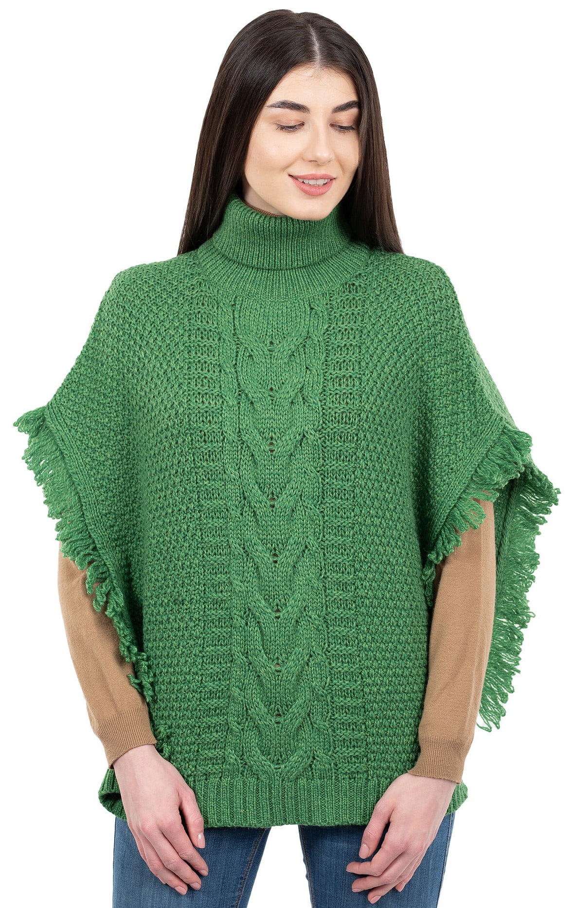 Tot Oneffenheden Gering SAOL 100% Merino Wool Women's Aran Cable Knitted Poncho Irish Cape High  Neck Sweater Made in Ireland - Walmart.com