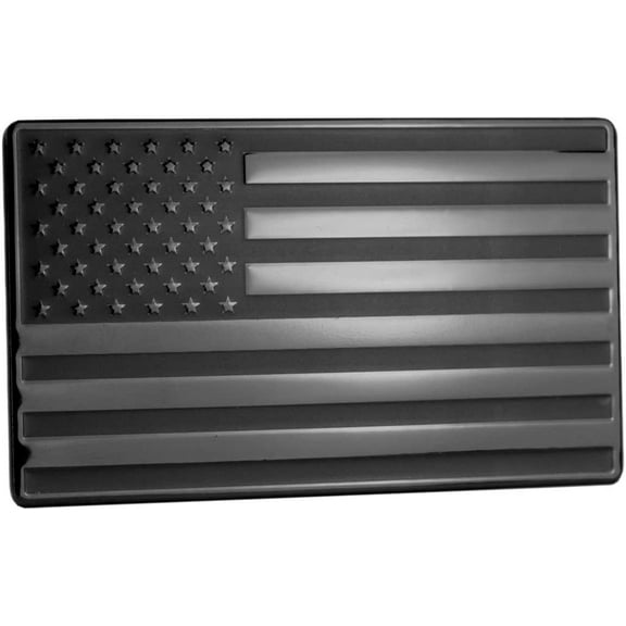 USA American Embossed Stainless Steel Metal Flag for Cars, Trucks Black 5"x3"
