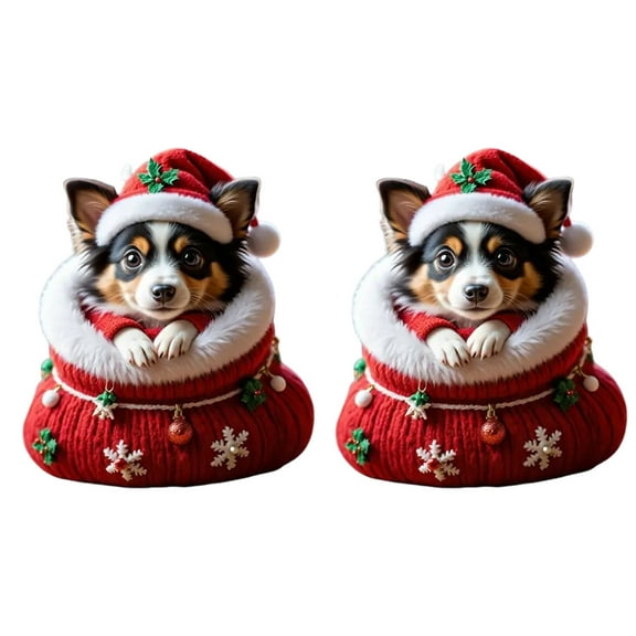 Lilixerw 2 PCS Christmas Dog Acrylic Ornaments,Print Festival Hanging Decor for Xmas Tree,Car Mirror,Wall,Holiday Home Gifts,3.15Inch