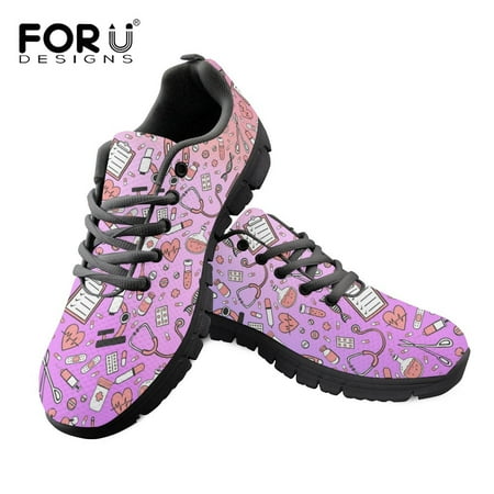 

Ladies Casual Flat Shoes Cartoon Medical Equipment Pattern Breathable Air Mesh Shoes Women Super Light Sneakers New