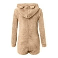thumbnail image 6 of Shadoumai Womens Warm Fuzzy Fleece Sherpa Hooded Romper Short Playsuit Jumpsuit Cute Bear Onesie Sleepwear Plus Size Rompers, 6 of 6