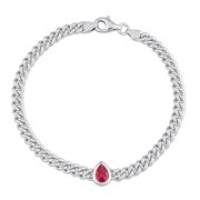 Everly Women's 1 1/7 Carat T.G.W. Pear-Cut Created Ruby Sterling Silver Curb Link Chain Bracelet with Bezel-Set Setting and Lobster Clasp Closure - 7.5 in.