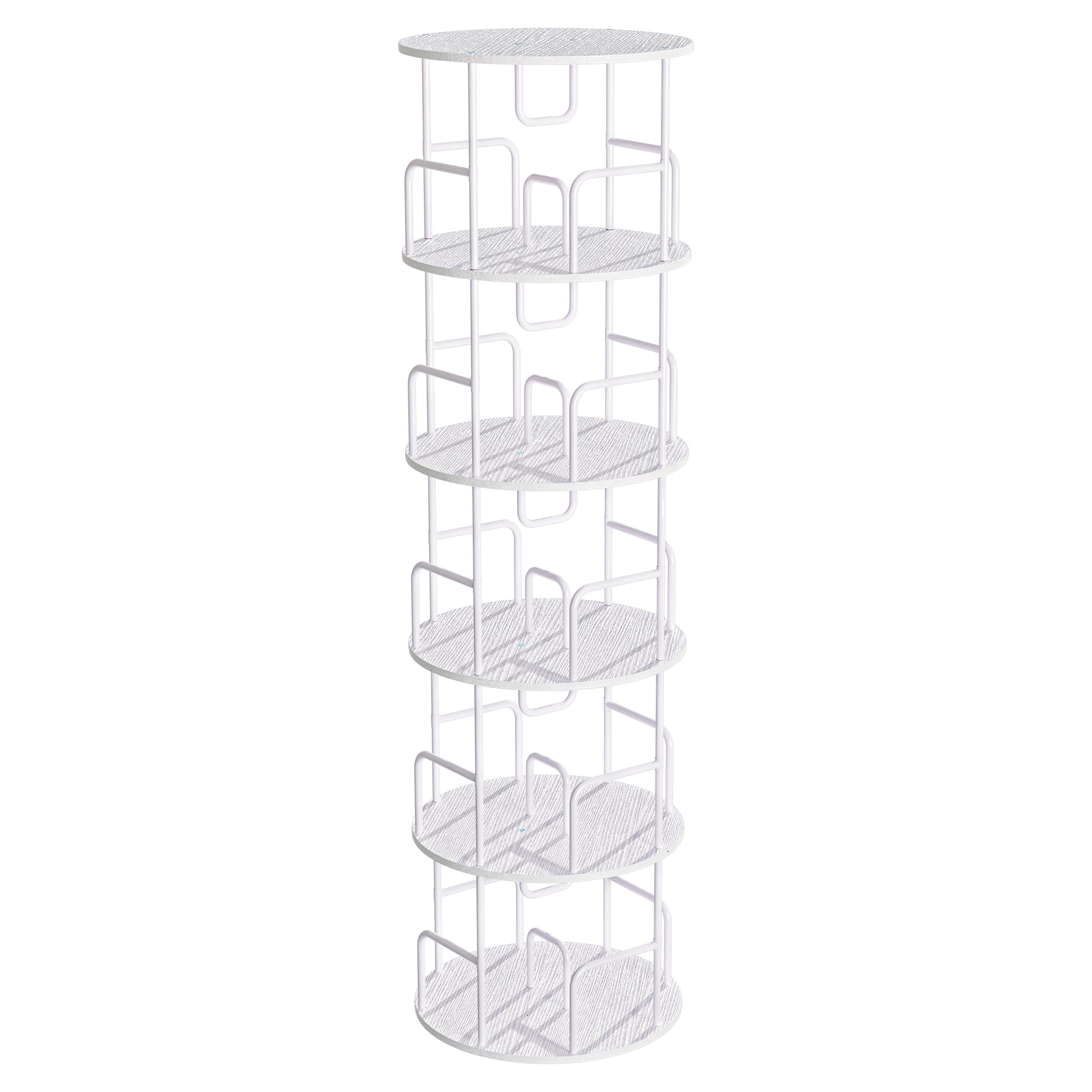 Rotating Bookshelf Tower 5 Tier,Spinning Bookcase, Revolving 360 Book Shelf Narrow Tall Bookcase, Vertical Turning Round storage Bookshelf ,Book Shelf Organizer for Bedroom, Living Room, White