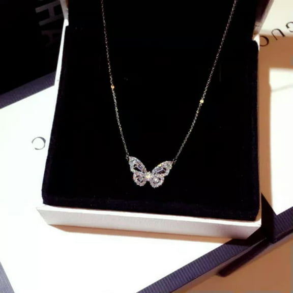 Cute 925 Silver,Gold,Rose Gold Necklace Pendant Butterfly Cubic Zircon Gift