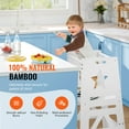 thumbnail image 4 of KFFKFF Children's Step Stool, Adjustable 3-Tier Heights, Bamboo Kitchen Assistant Tower with Guardrails, Supports up to 350LBS for Counter & Bathroom Use, White, 4 of 9