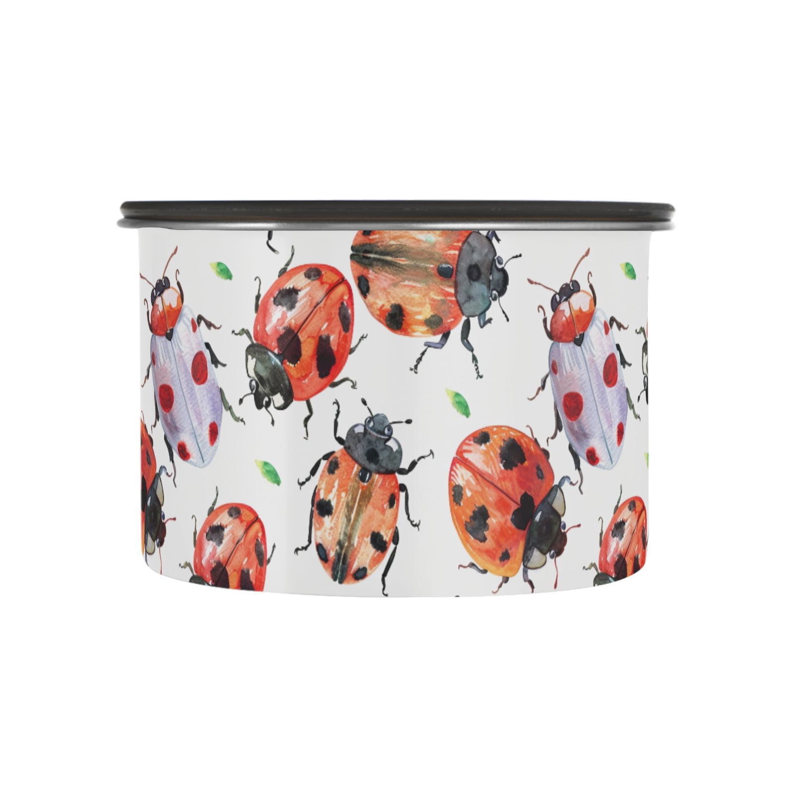 Lady Bug Watercolor Airtight Coffee Bean Canister 30oz Food Storage Containers with Lids For Gournd, Tea, Sugar, Flour, Rice, Cereal, Candy Cookie Jar