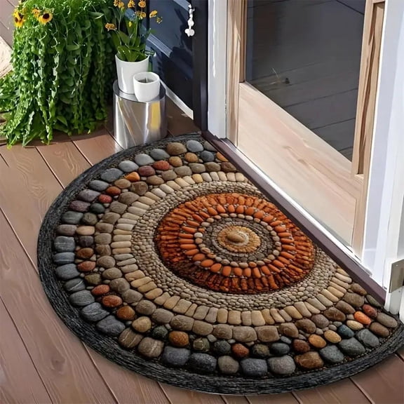 Half Round Door Mat for Entryway, Durable Wear-Resistant Semi Circle Entrance Mat, Low-Profile Non-Slip Dirt Trapper Welcome Mat for Front Door