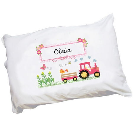 Personalized Pink Tractor Pillowcase