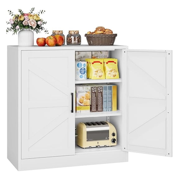 White Storage Cabinet with Doors and Adjustable Shelves,36" Farmhouse Food Pantry Cabinets,Small Sideboard Cabinet,Short Metal Storage Cabinets for Home Kitchen,Dining/Living/Laundry/Room