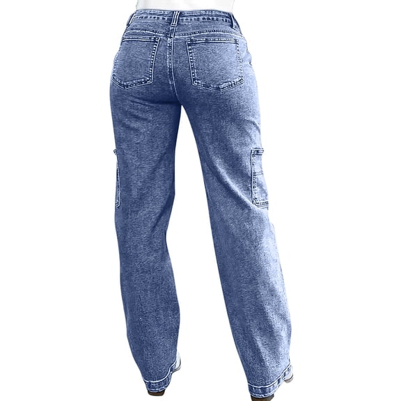 QURATI Women's Jeans Straight Leg Short Petite Regular Tall Denim Relaxed Pants Womens Bottoms Dark Blue L