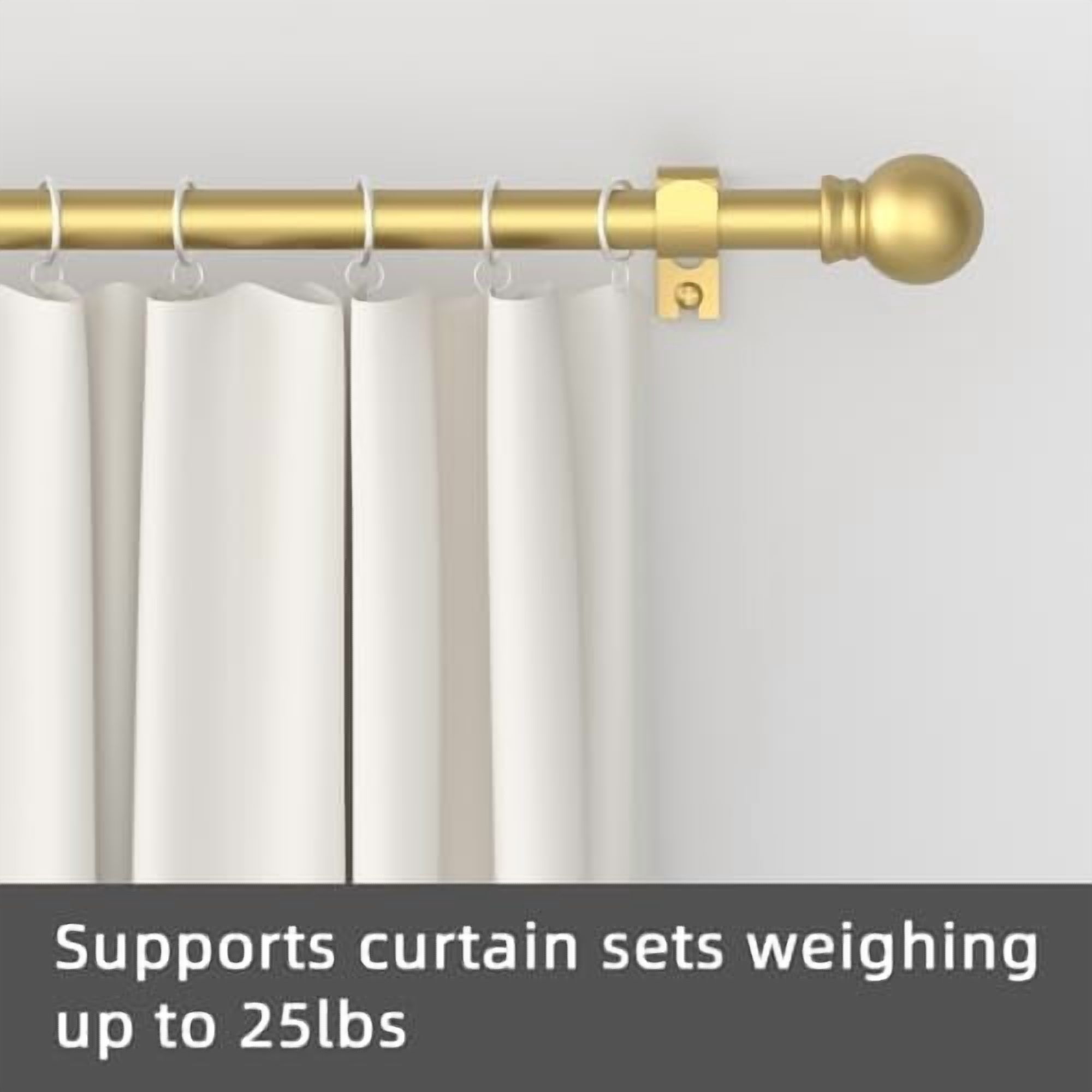 2 Pack Gold Curtain Rods for windows 66 to 120 inch, 5/8 inch Splicing Heavy Duty Metal Curtain Rod Set with Brackets