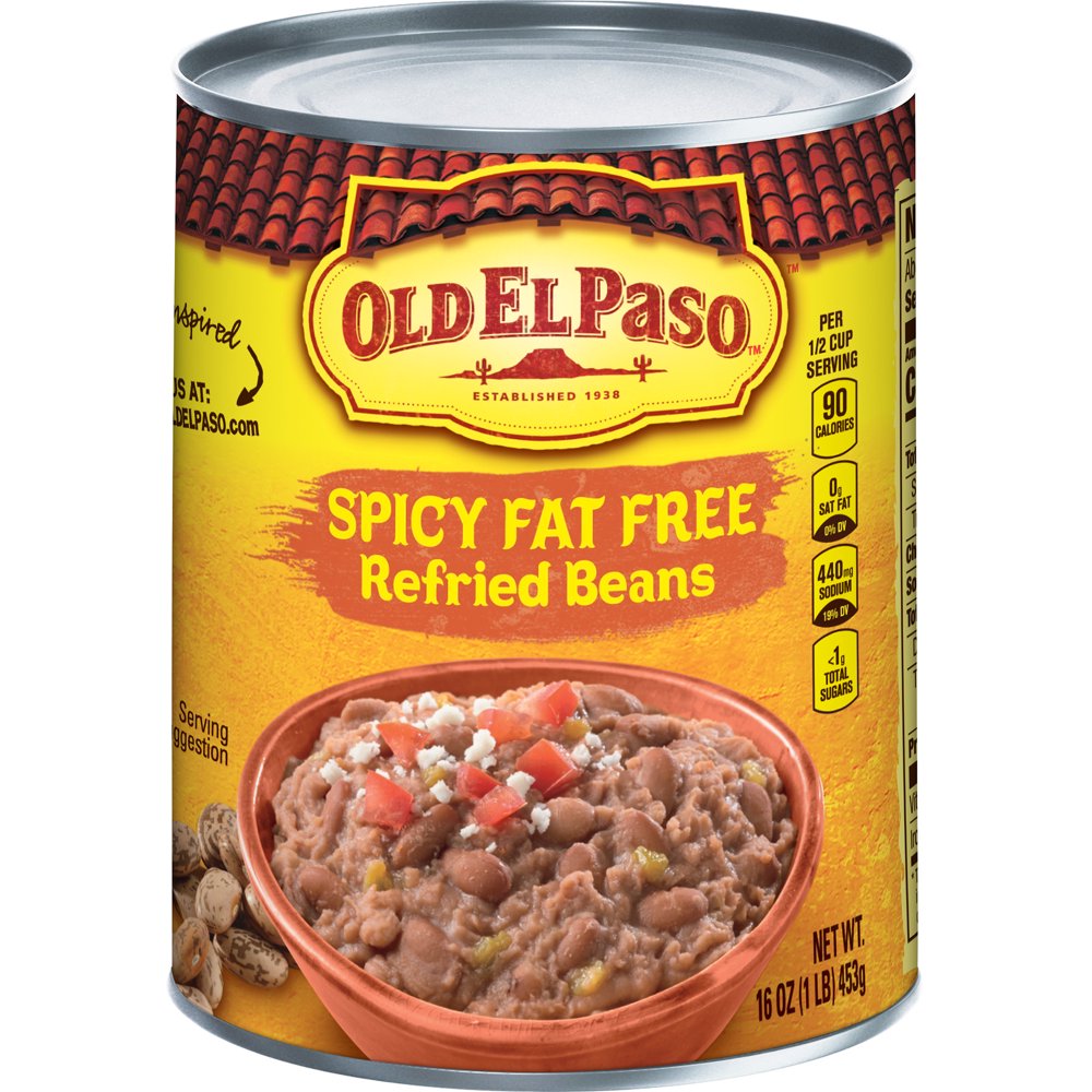 Old El Paso Spicy Fat Free Refried Beans, 16 oz Can