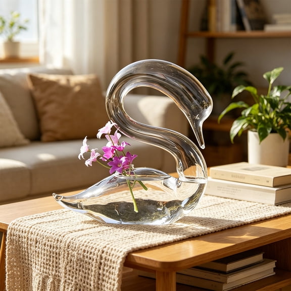 1 Pair Hand Blown Glass Swan Bud Vase for Indoor Plants or Fresh Flowers Use for Office Desk Decor Wedding Centerpieces Home Decor Great Gift for Friends (B)