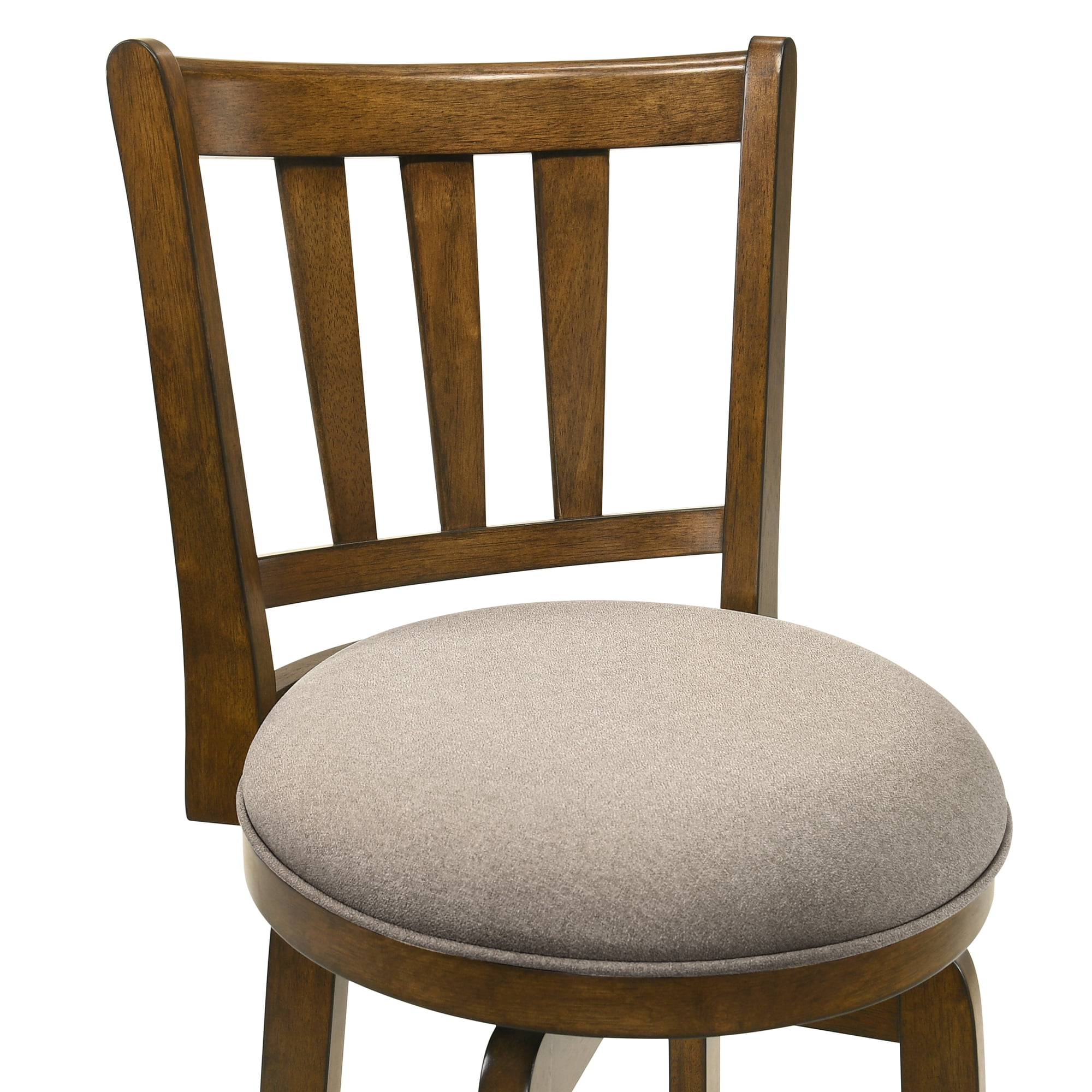 Wren Modern Farmhouse Swivel Wood Counter Height Kitchen Bar Stool in Sepia Brown Finish with Static Gray Fabric Upholstered Seat