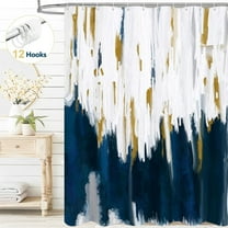 Dznils Blue and White Ombre Shower Curtain with Hooks, Abstract Modern Fabric Bathroom Curtain, 72" x 72"